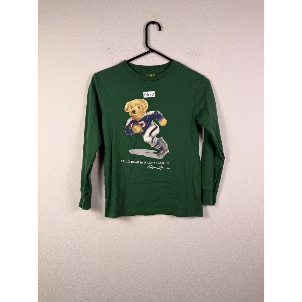 Polo Bear Ralph Lauren American Football Youth Long Sleeve Shirt Kids Tee Small